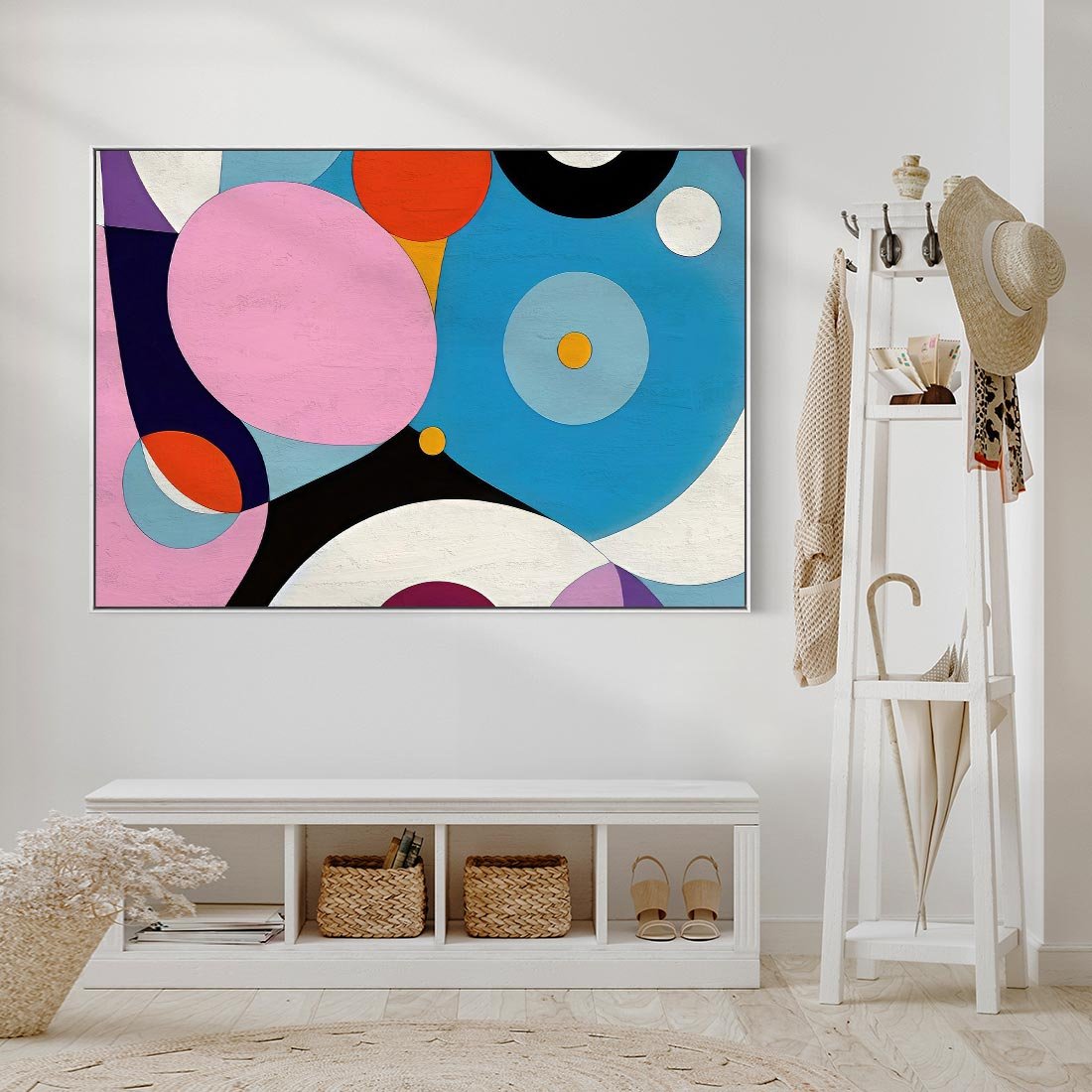 Obraz w ramie 100x70 - Kolorowe Ulotności - abstrakcyjny obraz olejny, żywe kolory - rama biała