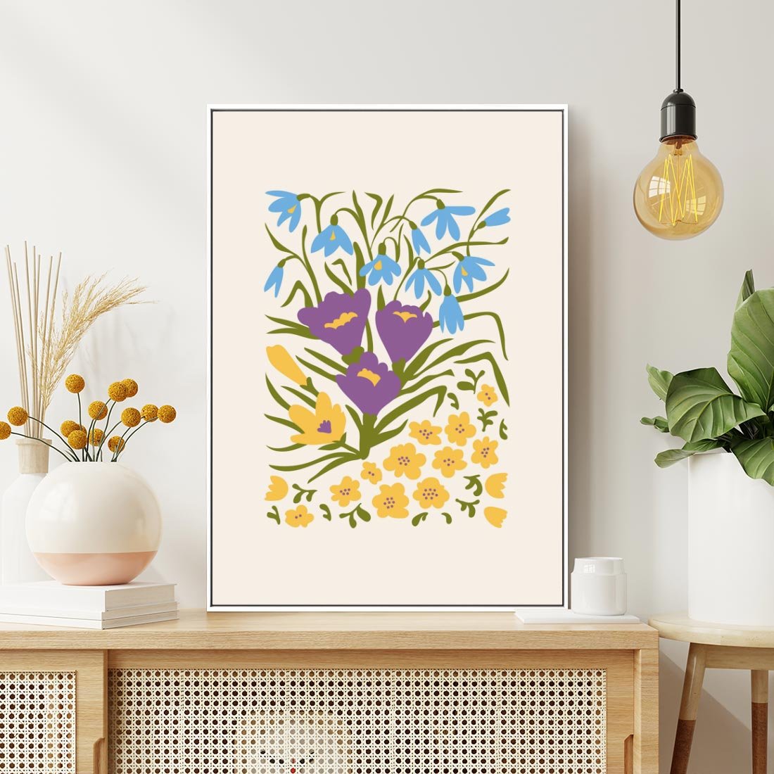 Obraz w ramie 70x100 - Kwiatowe Przenikanie - kwiaty, sztuka nowoczesna - rama biała