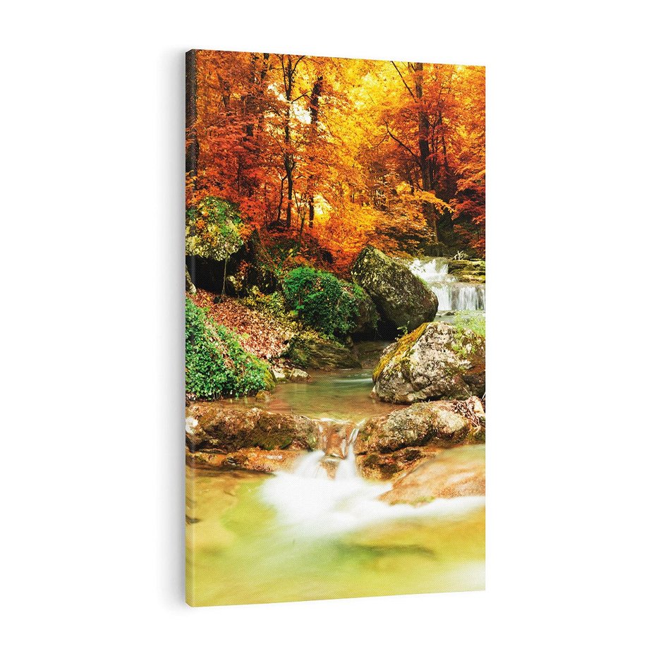 Obraz na płótnie 50x70 - Idylliczny las z bujnym strumykiem - las, drzewa