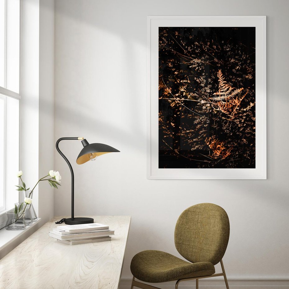 Plakat w ramie 50x70 - Jesienna Melodia - suche trawy, paprocie - rama biała