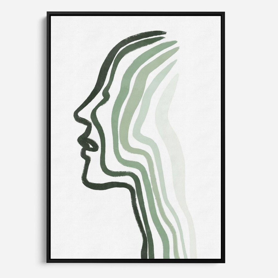 Obraz w ramie 50x70 - Zielony Profil - abstrakcja, zielony portret z profilu - rama czarna