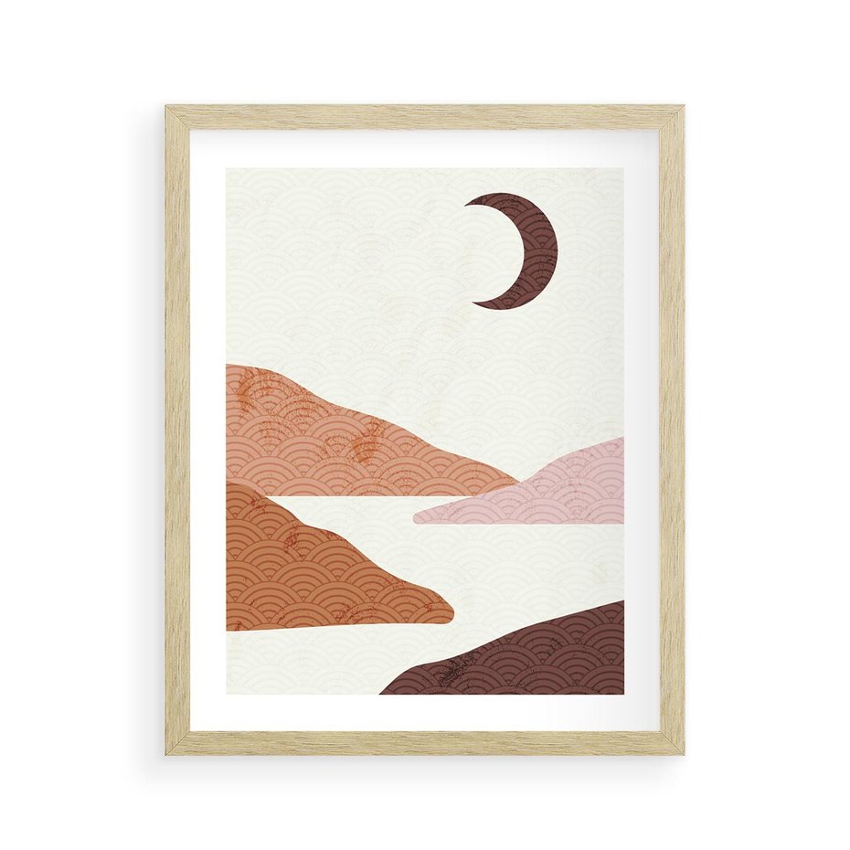 Plakat w ramie 40x50 - Księżycowa Refleksja - nowoczesna sztuka, góry - rama drewno