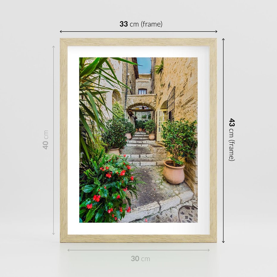 Plakat w ramie 30x40 - Perspektywa uliczki malownicza - uliczka, perspektywa - rama drewno