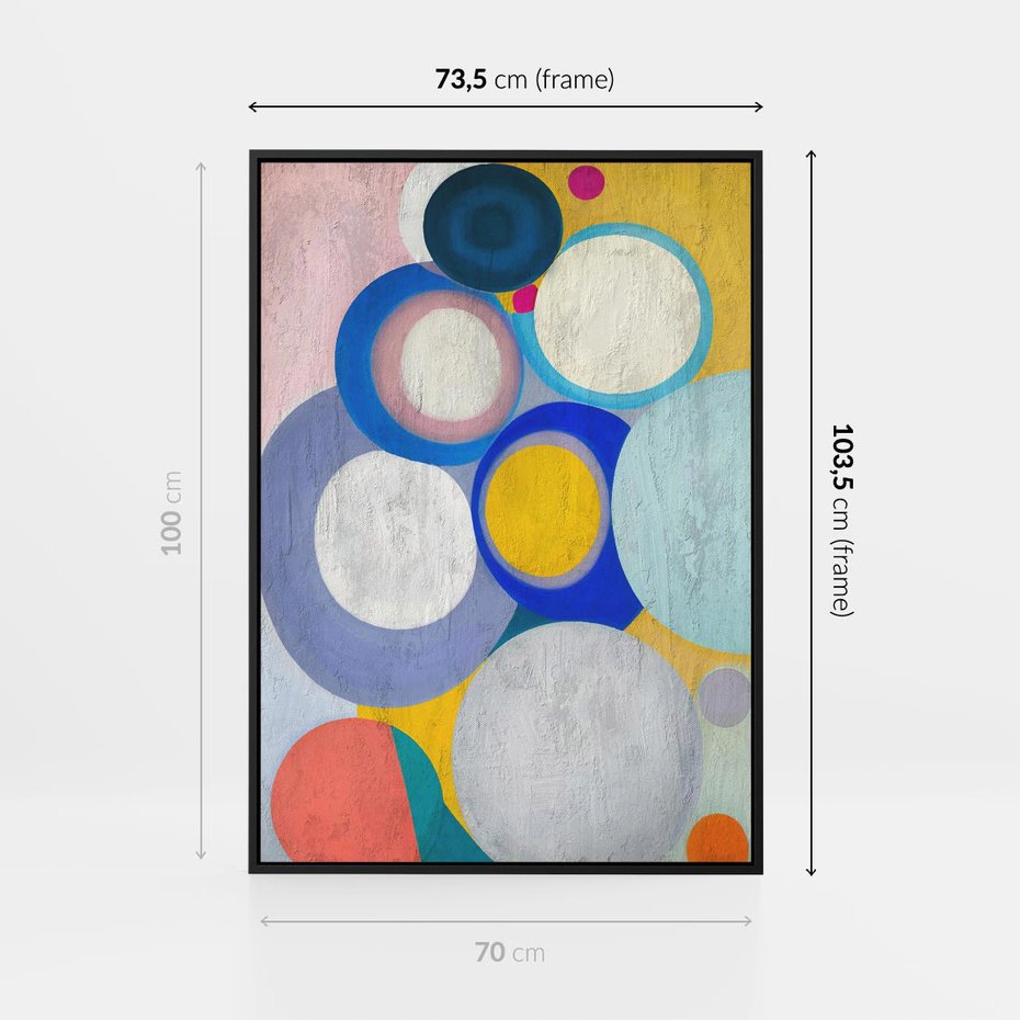 Obraz w ramie 70x100 - Rozkwitająca Symfonia Serca - abstrakcyjne geometryczne kształty, olejny obraz - rama czarna