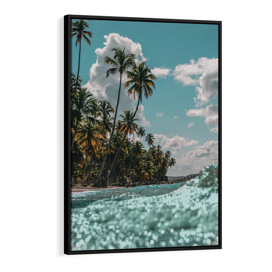 Obraz w ramie 70x100 - Rajskie Wakacje - plaża, palmy - rama czarna