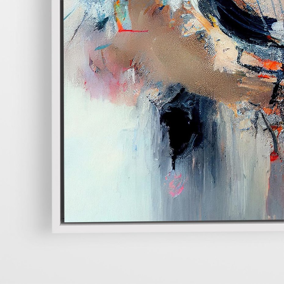 Obraz w ramie 50x50 - Kontrapunkty zatajonych uczuć - dynamiczna abstrakcja, bałagan na płótnie - rama biała