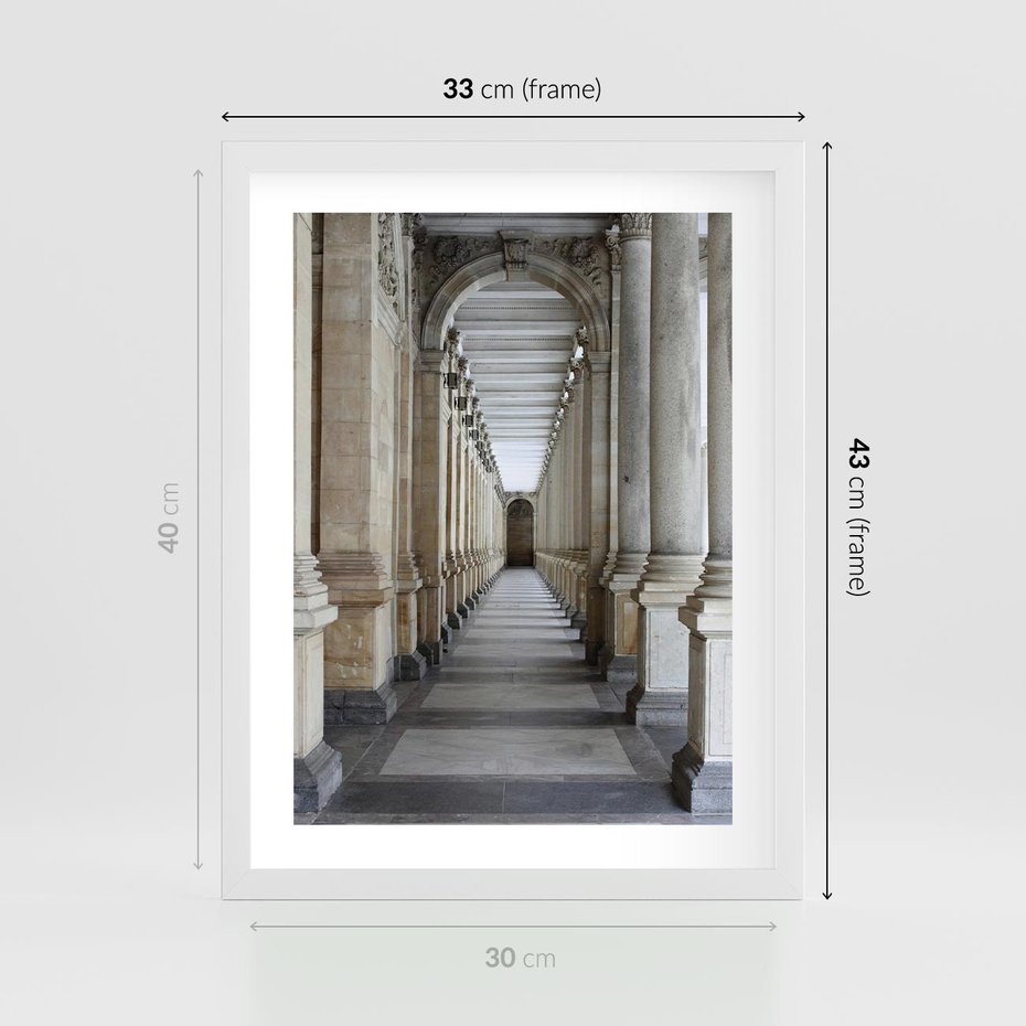 Plakat w ramie 30x40 - Uroki Kolumn - kolumny, architektura - rama biała