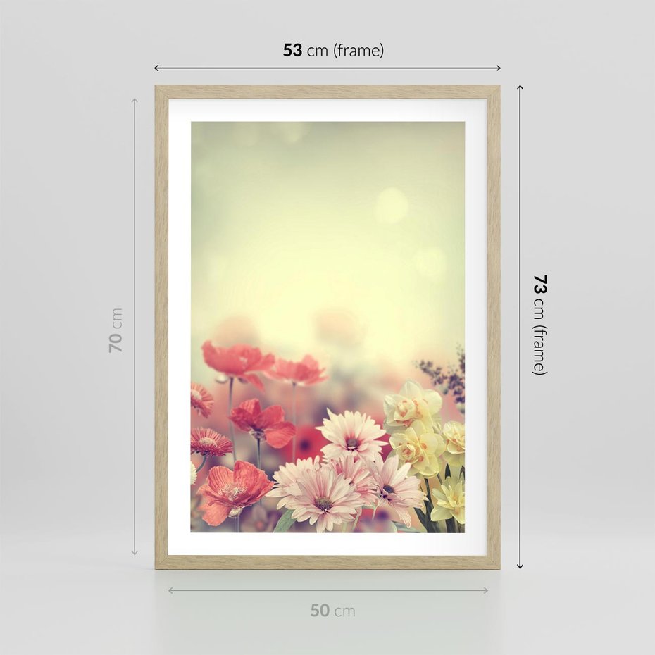 Plakat w ramie 50x70 - Delikatne kwiaty pastelowe - kwiaty, pastelowe - rama drewno