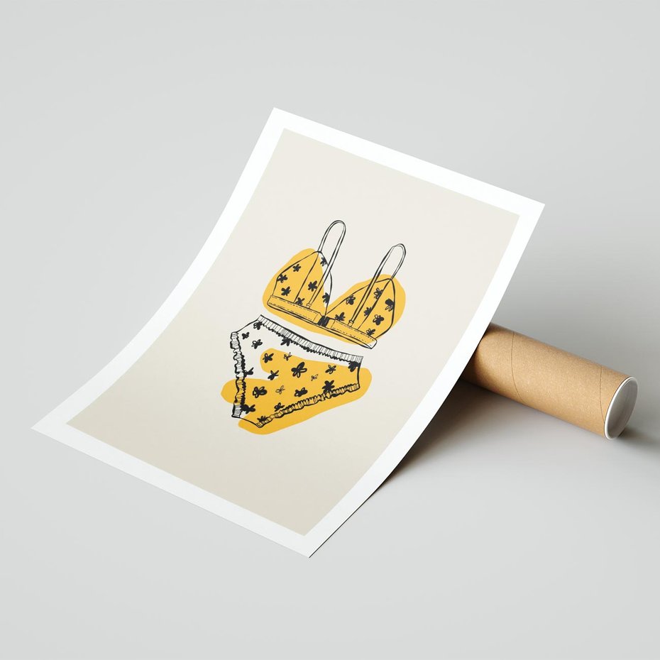 Plakat bez ramy 21x30 - Minimalistyczny Szkic Bielizny - minimalistyczna grafika, szkic bielizny