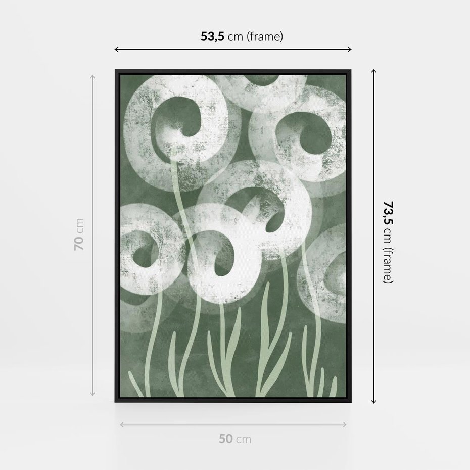 Obraz w ramie 50x70 - Spokojne Plamy Natury - zielony plakat, roślinne motywy - rama czarna