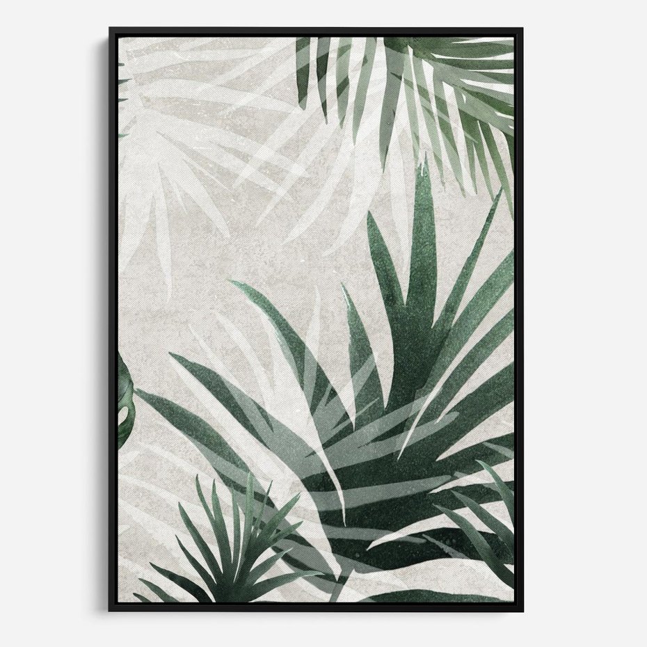 Obraz w ramie 70x100 - Tropikalne Akwarele - tropikalne liście, akwarela - rama czarna