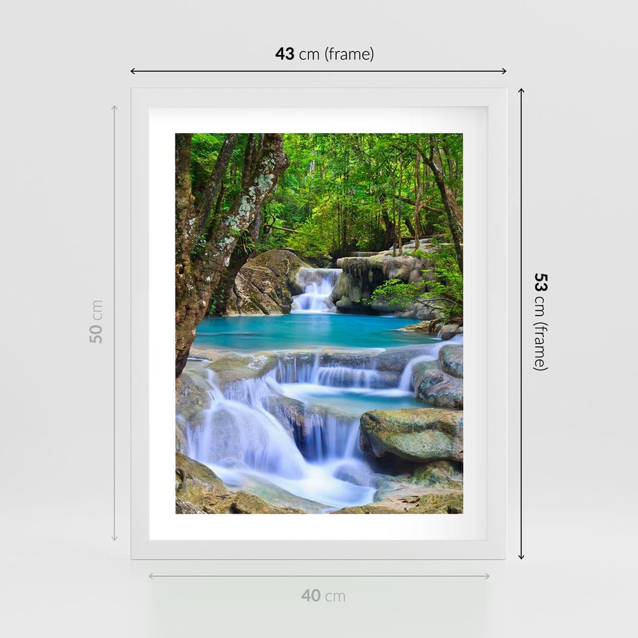 Plakat w ramie 40x50 - Siła Rzeki i Urok Wodospadu - rzeka, wodospad - rama biała