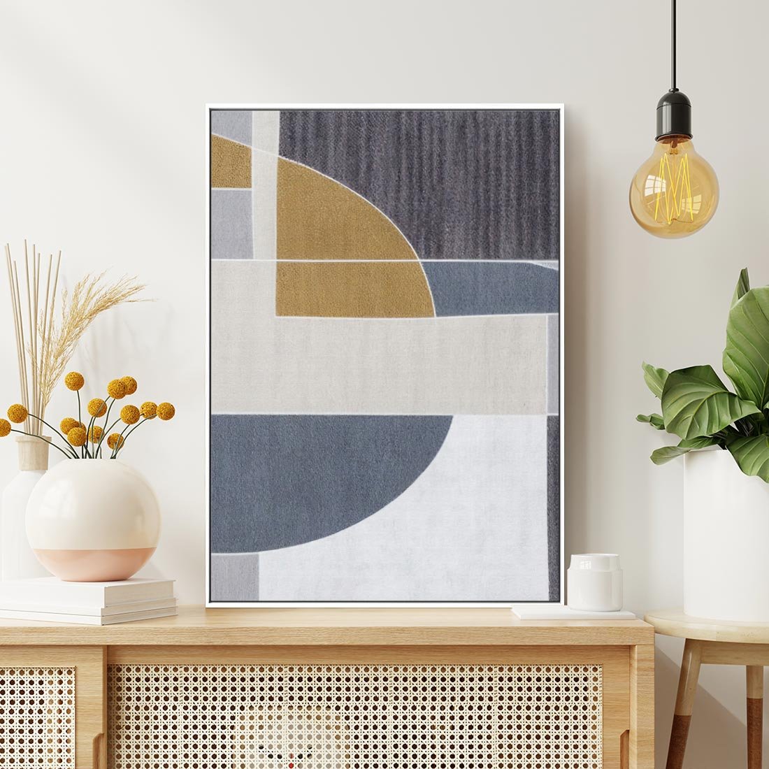 Obraz w ramie 70x100 - Odbicie wschodzącego jutra - graficzne kształty, geometria - rama biała