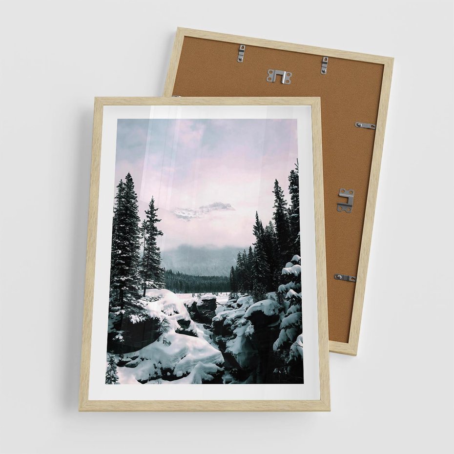 Plakat w ramie 50x70 - Zimowe Góry - zimowy krajobraz, góry - rama drewno