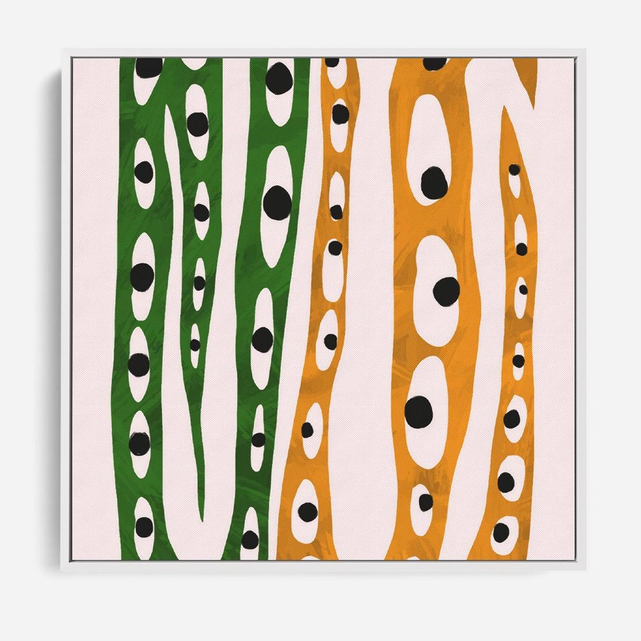 Obraz w ramie 50x50 - Migocące Zmaganie - abstrakcyjny obraz, dziwne kształty - rama biała