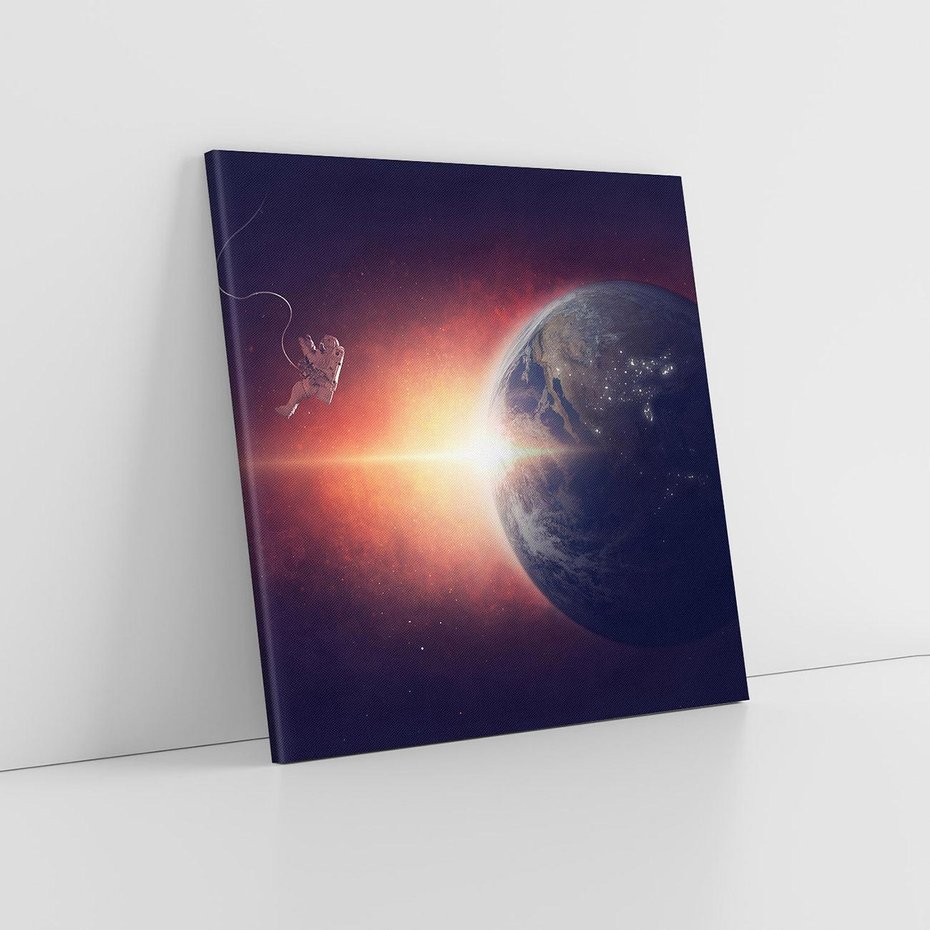 Obraz na płótnie 50x50 - Kosmiczne spotkanie: ziemia i słońce - kosmos, ziemia