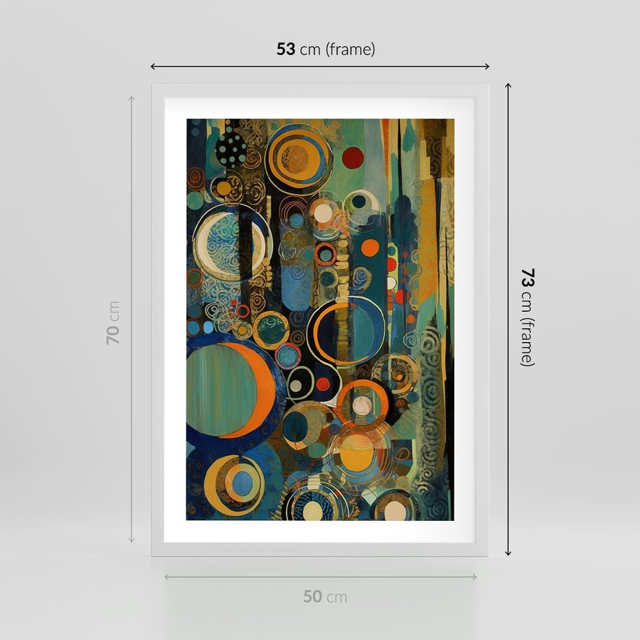 Plakat w ramie 50x70 - Wibracje Wymyślnych Form - abstrakcyjny obraz, mnogość kolorów - rama biała