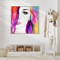 Obraz w ramie 50x50 - Kobieta Twarz Abstrakcja - kobieta, twarz - rama drewno