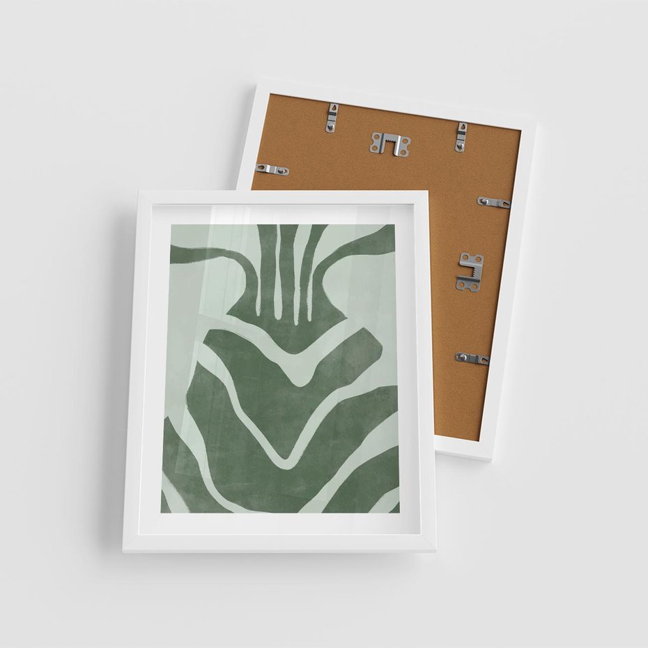 Plakat w ramie 40x50 - Zieleń Odpoczynku - zielony plakat, nieregularne splątane linie - rama biała
