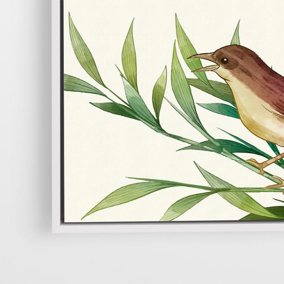 Obraz w ramie 80x80 - Roślinne Nastroje - japońska sztuka, ptak - rama biała