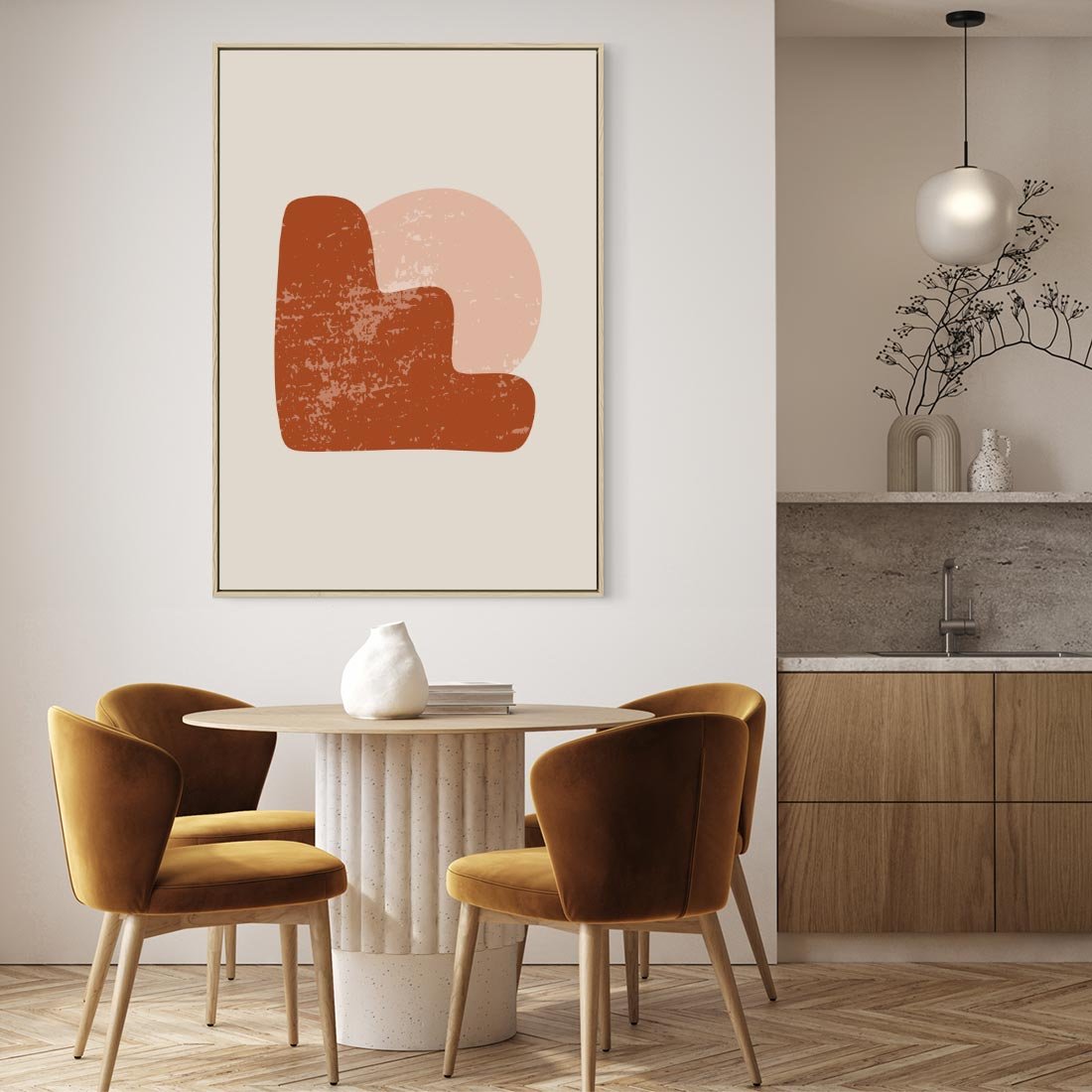 Obraz w ramie 50x70 - Przenikanie Granic - nowoczesny plakat, abstrakcyjne kształty - rama drewno