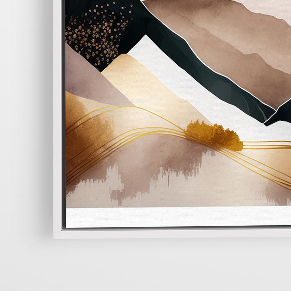 Obraz w ramie 70x50 - Góry Tonące w Pastelach - złote pastelowe góry, akwarela - rama biała