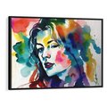 Obraz w ramie 100x70 - Abstrakcyjna ekstaza barw - abstrakcyjny portret kobiety, szkic czarną kreską - rama czarna