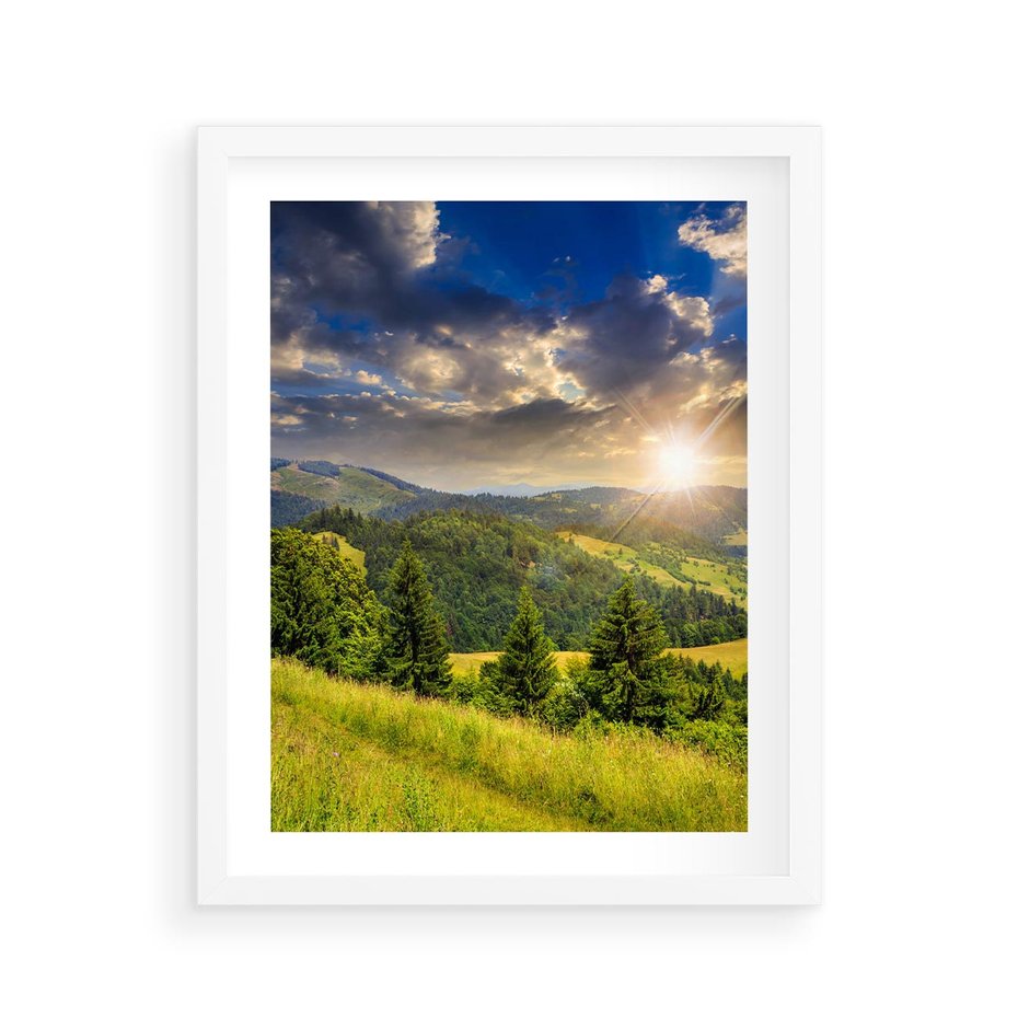 Plakat w ramie 40x50 - Pejzaż w perspektywie - pejzaż, perspektywa - rama biała