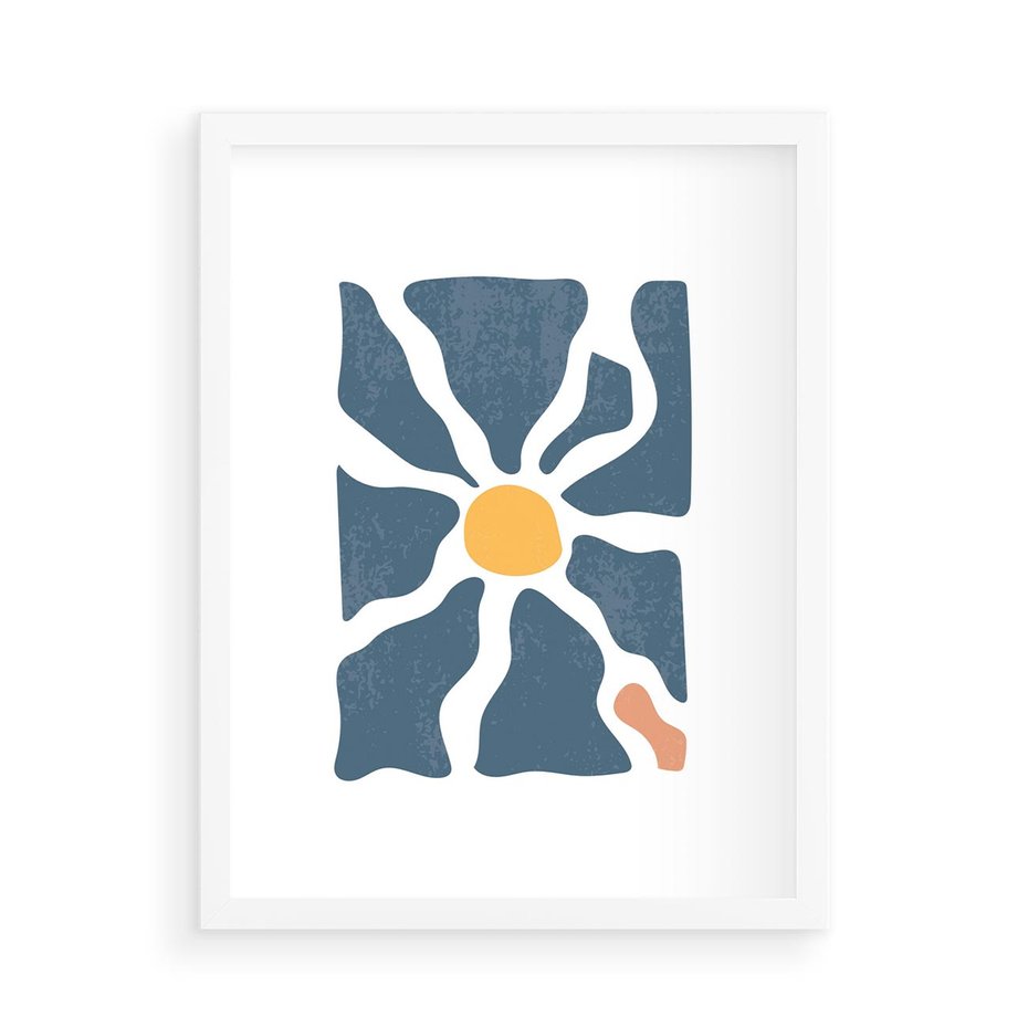 Plakat w ramie 50x70 - Kwiatowy Rezonans - nowoczesna kwiatowa grafika, styl retro - rama biała