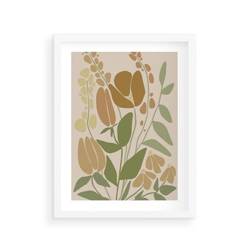 Plakat w ramie 40x50 - Beżowo i Roślinnie - nowoczesny plakat, roślinność - rama biała