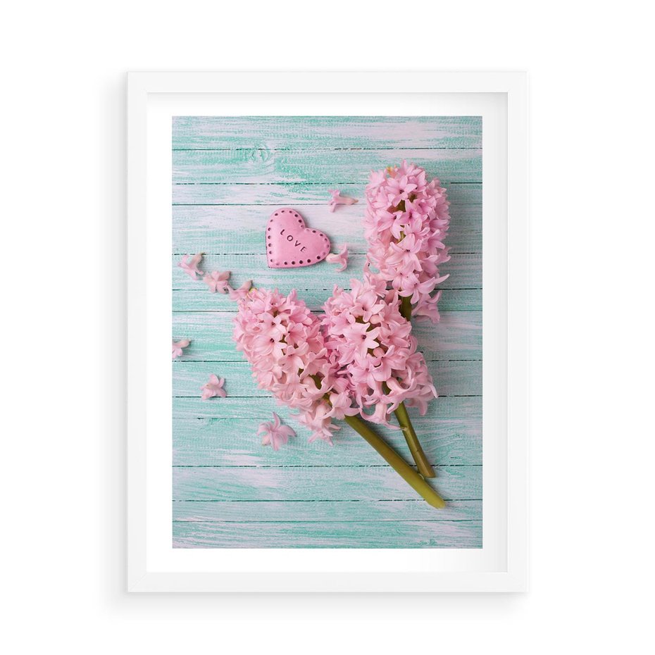 Plakat w ramie 50x70 - Hiacynty w Kwiatowej Kompozycji - hiacynty, kwiaty - rama biała