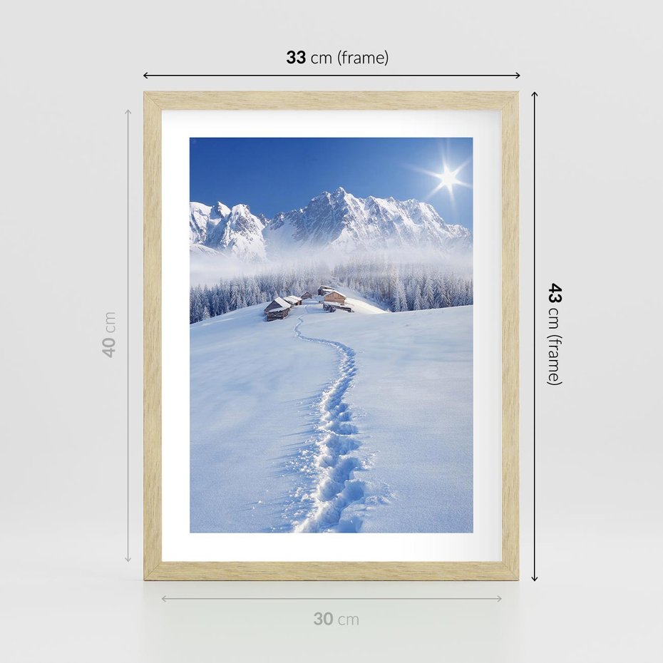 Plakat w ramie 30x40 - Magia zimowych gór - zima, góry - rama drewno