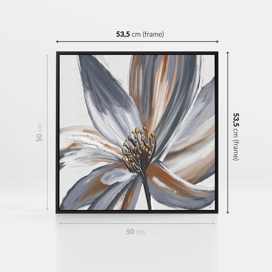 Obraz w ramie 50x50 - Olejne kwiaty - wyraz emocji - kwiaty, malowane - rama czarna