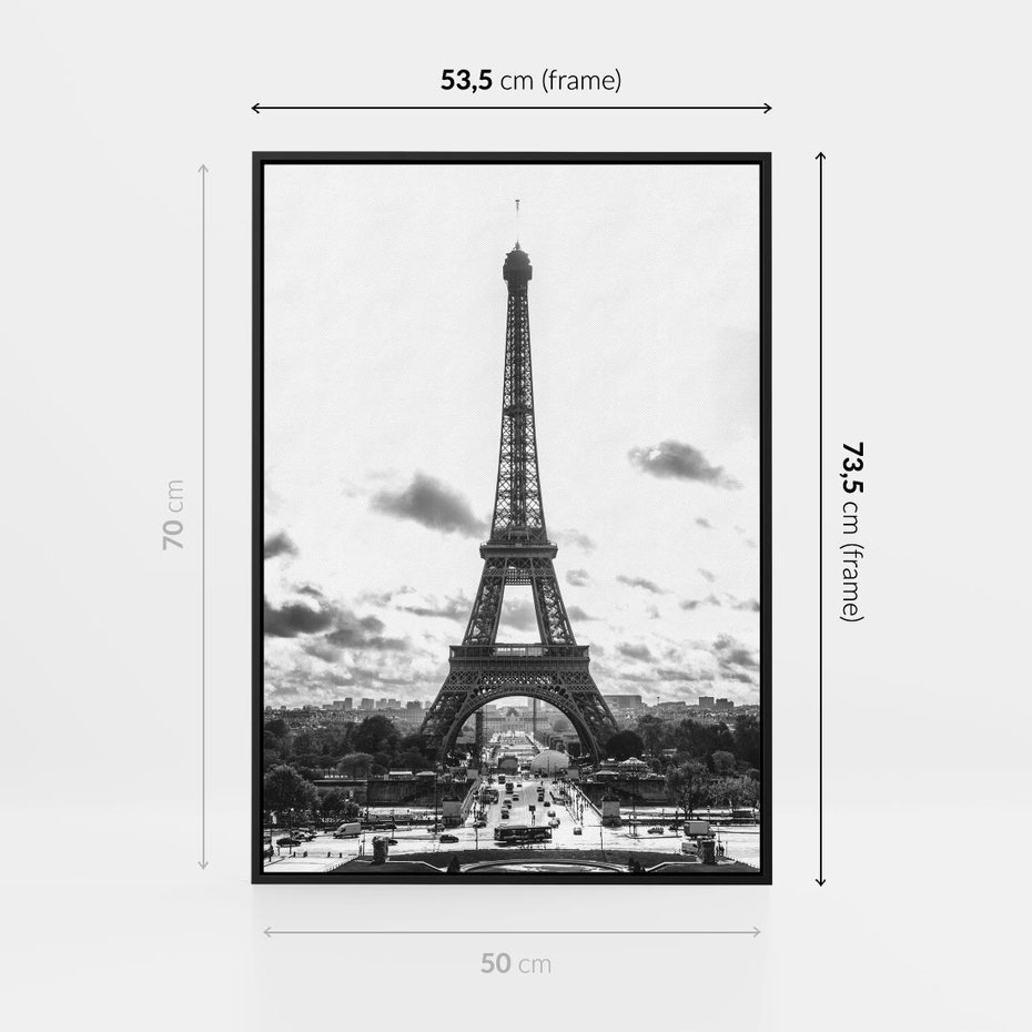 Obraz w ramie 50x70 - Wieża Eiffla - czarno białe zdjecie, wieża eiffla - rama czarna