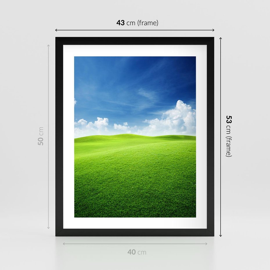 Plakat w ramie 40x50 - Łąka pod Niebem - łąka, niebo - rama czarna
