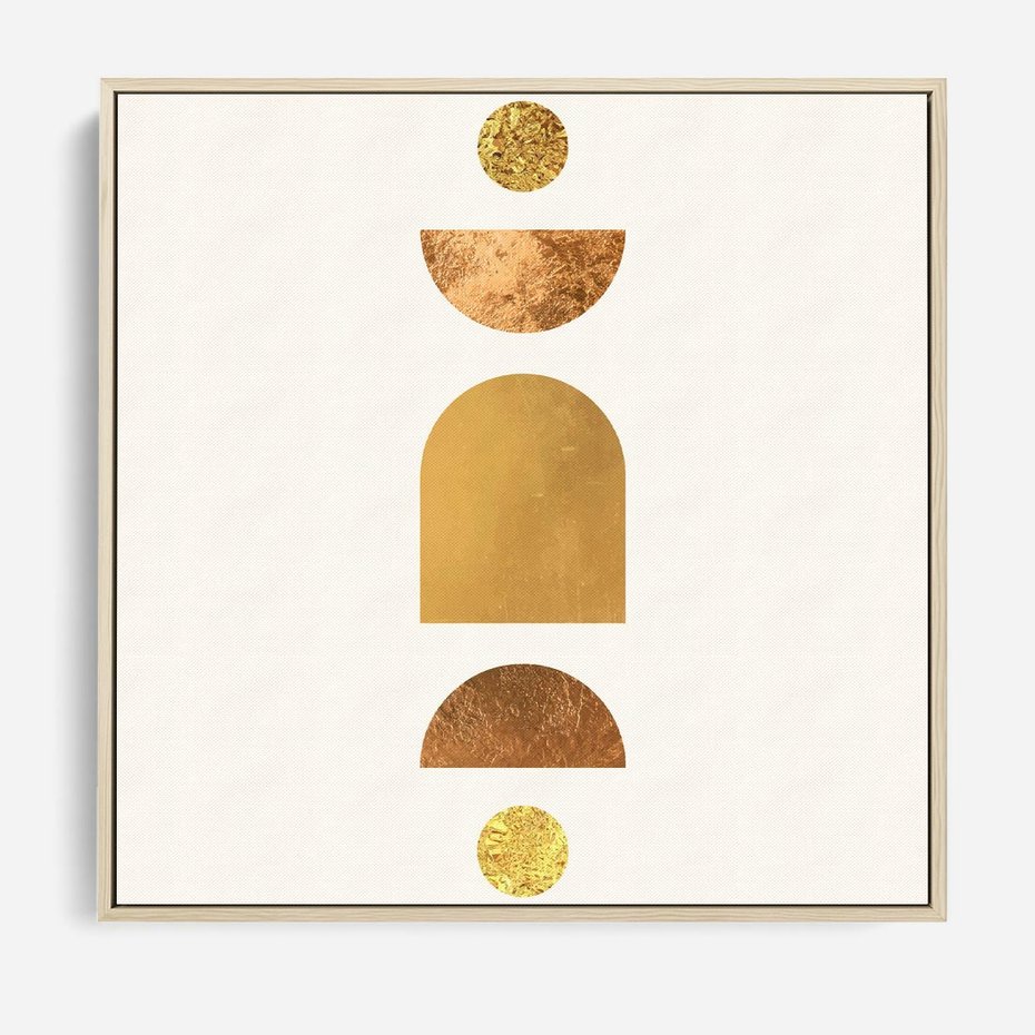 Obraz w ramie 80x80 - Abstrakcyjne Wzory - geometryczne złote kształty, tekstura - rama drewno