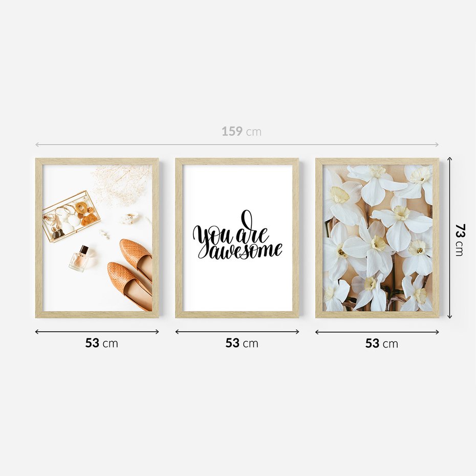 Zestaw obrazy w ramie 50x70 galeria - Motywacyjny, napis, typografia, kobieca - rama drewno