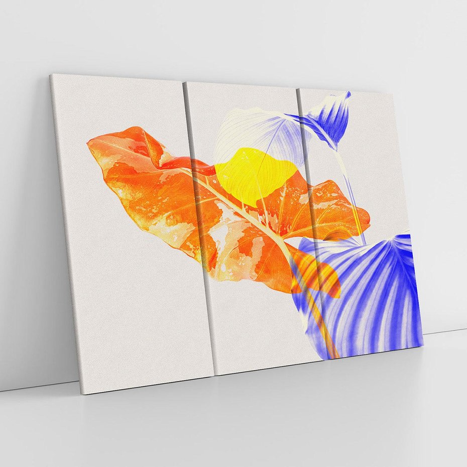 Obraz na płótnie 120x80 - Energetyczne Indygo - retro, tropikalne liście