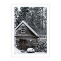 Plakat bez ramy 21x30 - Zaklęta Zima - domek w lesie, śnieg