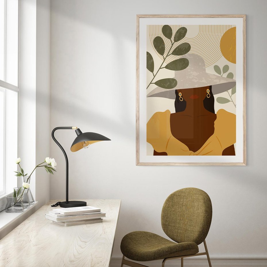 Plakat w ramie 30x40 - Grafika w Innowacyjnym Stylu - grafika, postać kobiety - rama drewno