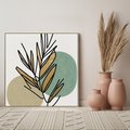 Obraz w ramie 80x80 - Migocące Ścieżki Wizji - abstrakcyjny obraz boho, liście - rama drewno