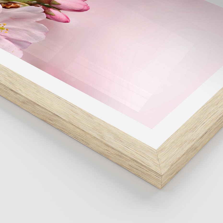 Plakat w ramie 40x50 - Kwitnąca wiśnia: delikatność natury - kwitnąca, wiśnia - rama drewno