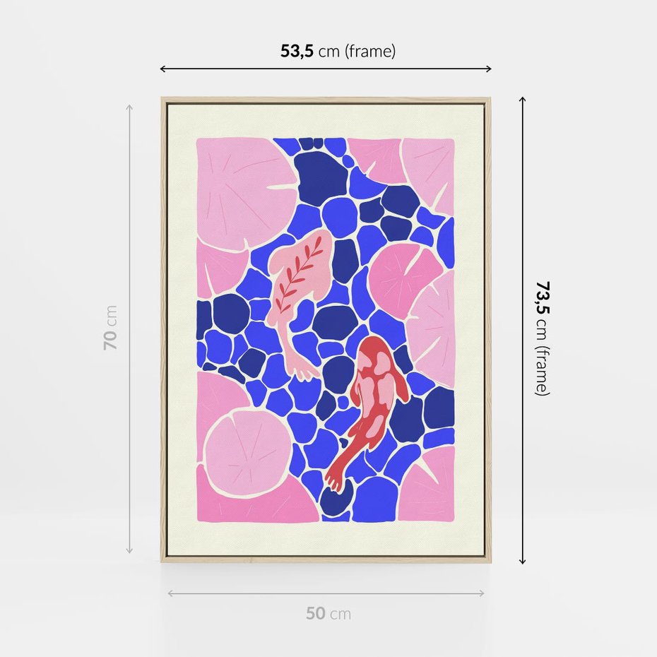 Obraz w ramie 50x70 - Rzeka Abstrakcji - abstrakcyjna kompozycja, różowe ryby wśród rafy - rama drewno