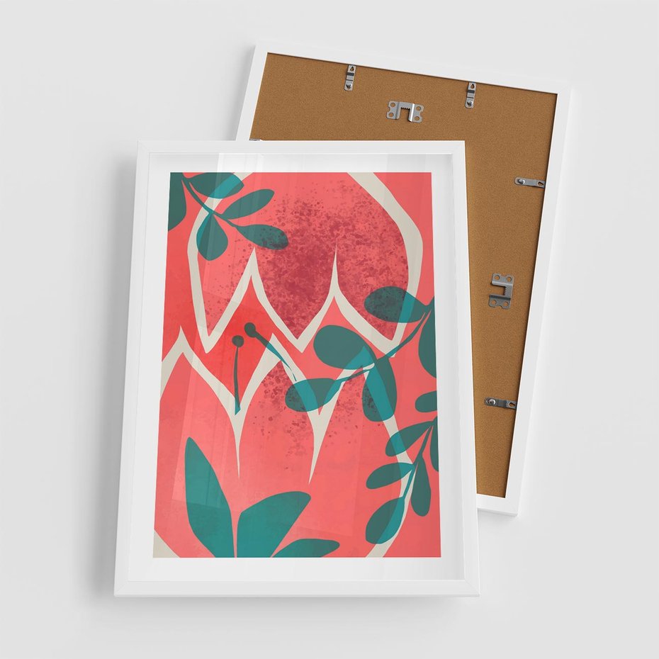 Plakat w ramie 50x70 - Migotliwe Kształty Plam - nowoczesny plakat, abstrakcyjne kwiaty - rama biała