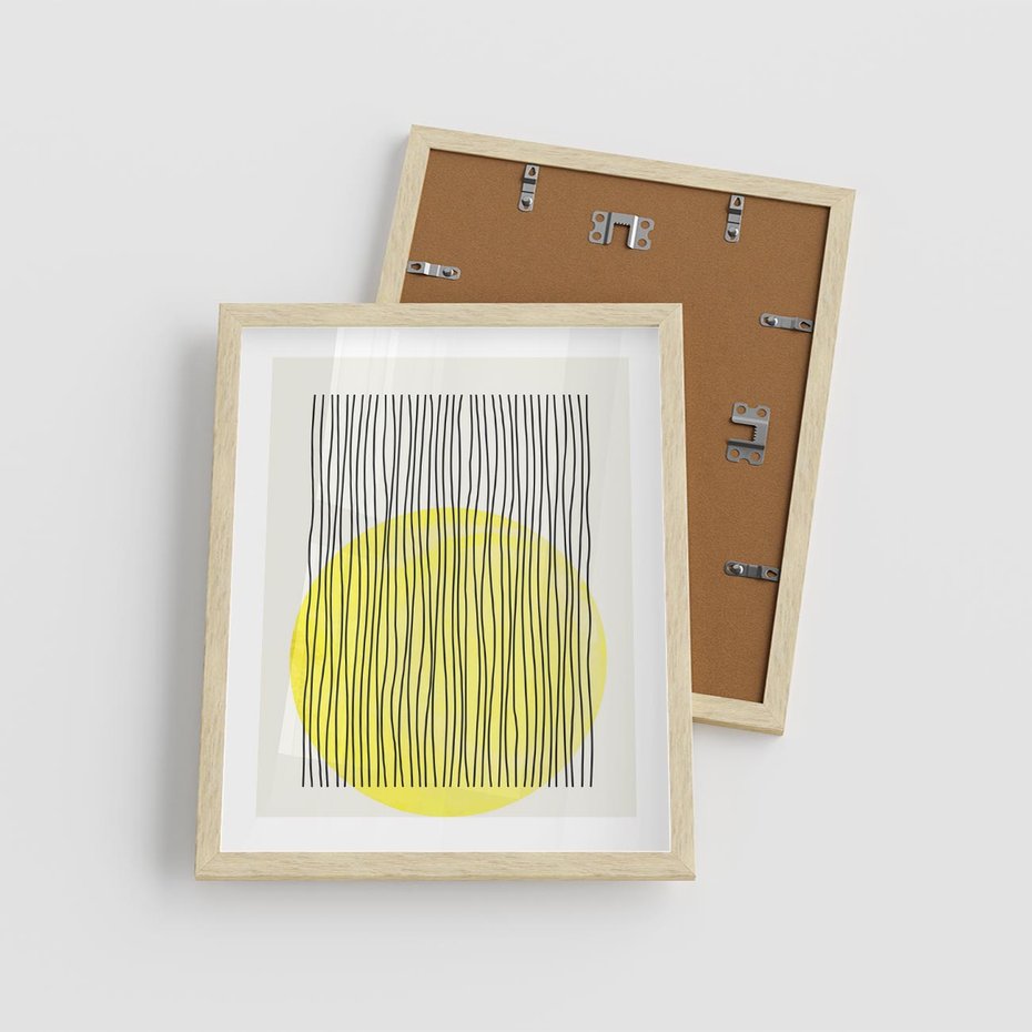 Plakat w ramie 40x50 - Ciepłe Przenikanie - geometria, żółte koło - rama drewno