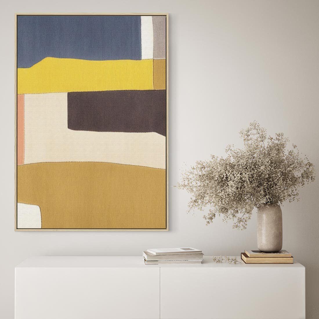 Obraz w ramie 70x100 - Pasy Abstrakcji - kolorowe pasy, plamy koloru - rama drewno