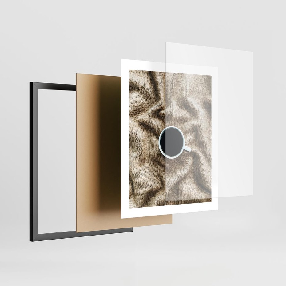 Plakat w ramie 40x50 - Filiżanka Kawy na Brązowym Kocu - kawa, czarna kawa - rama czarna