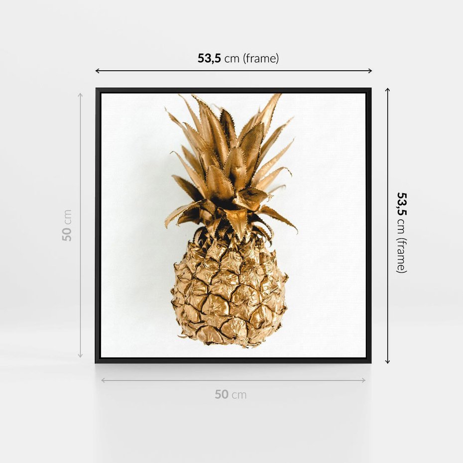 Obraz w ramie 50x50 - Ekskluzywny Akcent - złoty, ananas - rama czarna