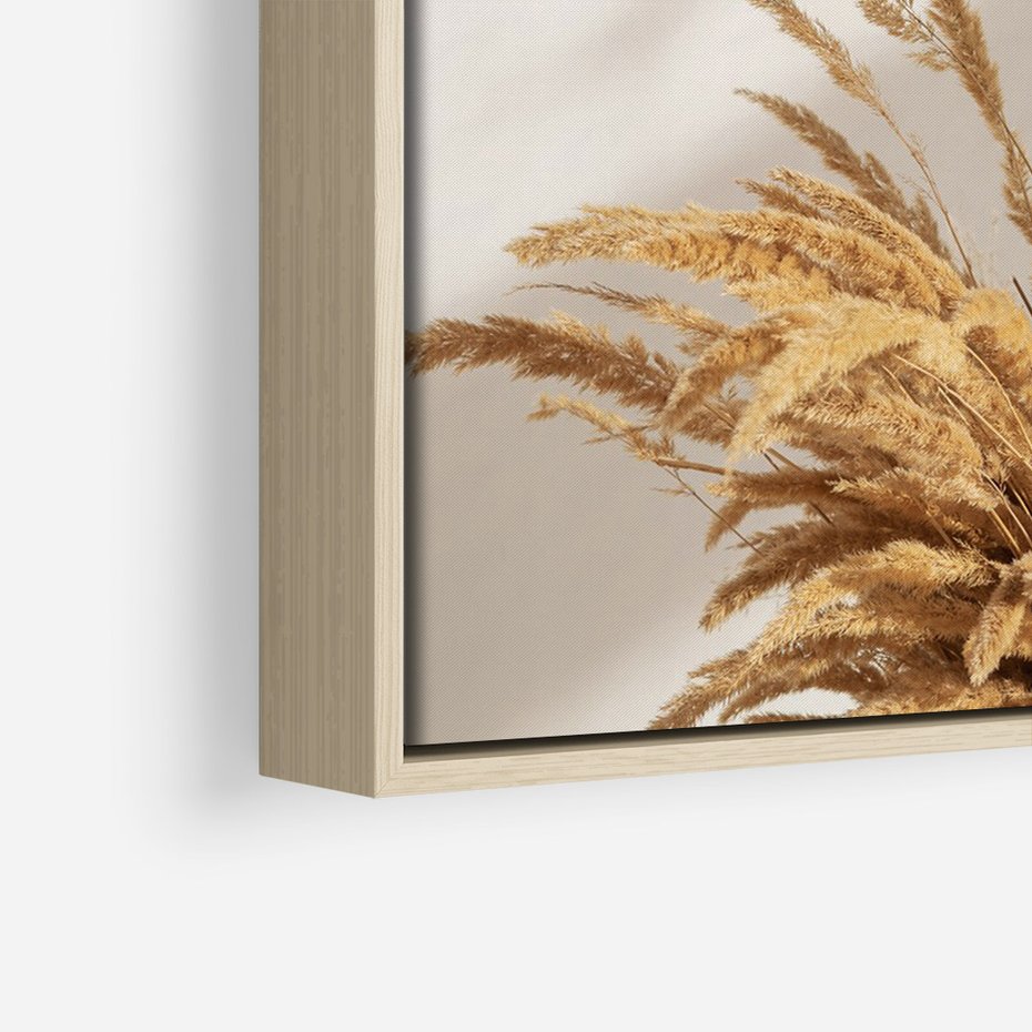 Obraz w ramie 70x100 - mpresyjne układy traw - boho, trawy - rama drewno