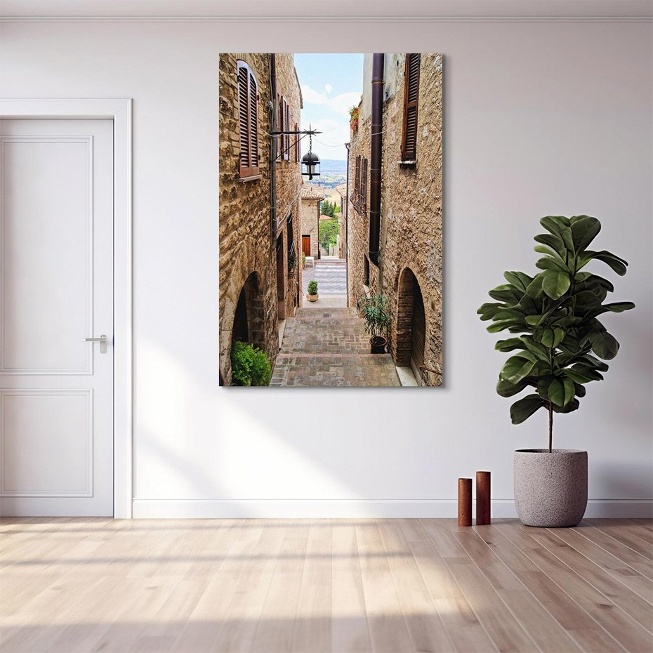 Obraz na płótnie 70x100 - Perspektywa malowniczej uliczki - uliczka, perspektywa